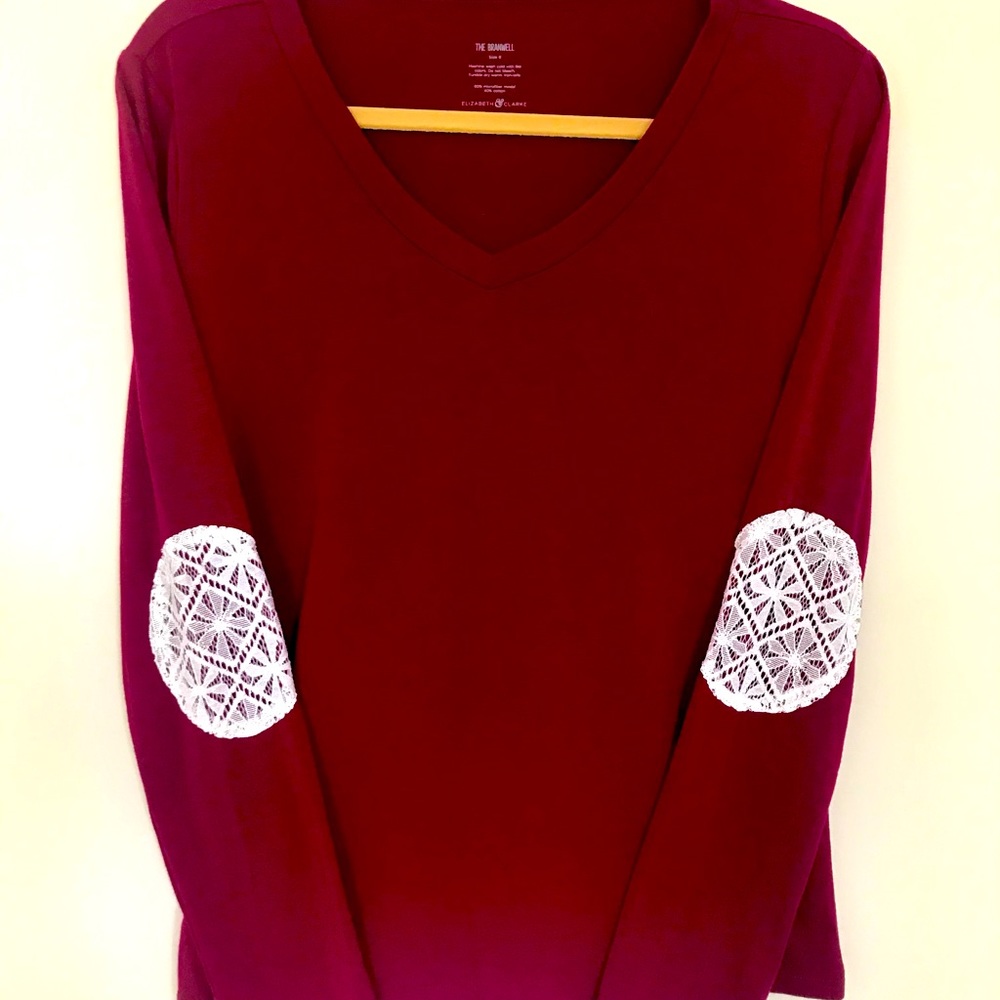 Elizabeth & Clarke Burgundy Stretch Top Lace Elbow